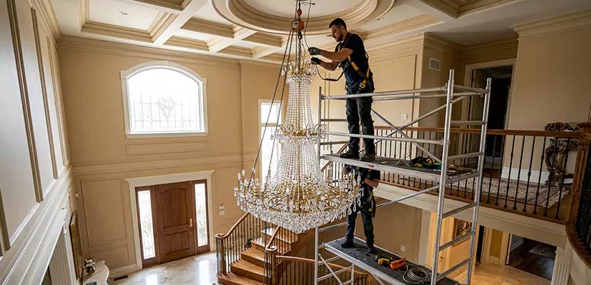 Two-Story Foyer Chandelier Installation in Grove City